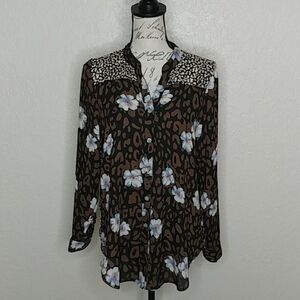 Figueroa & Flower Sheer Floral And Animal Print Top Size S